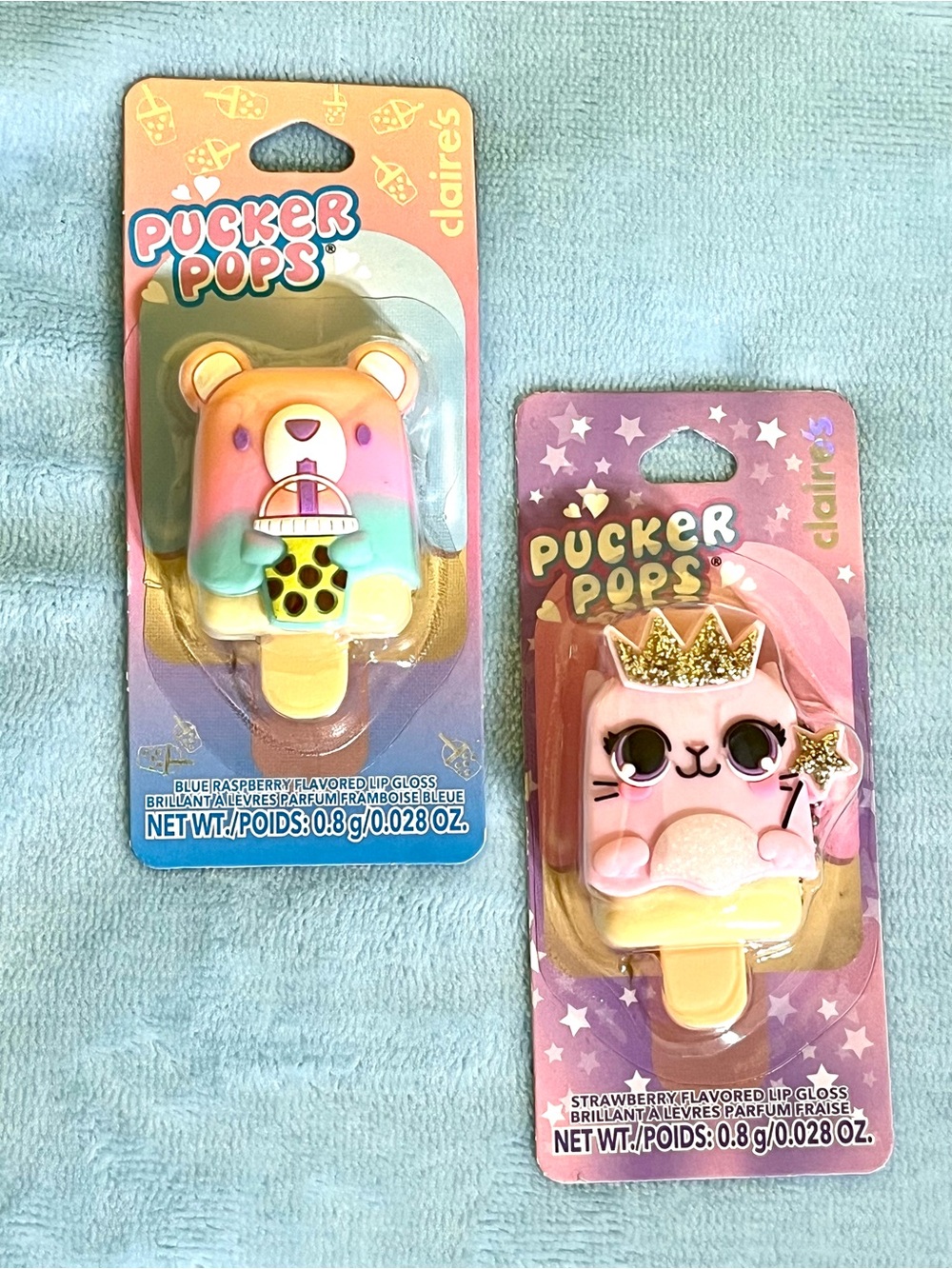 Claire’s Pucker Pops Lip Gloss Key Chain Bundle Blue Raspberry, Strawberry NWT